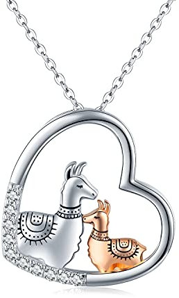 CHENGHONG Alpaka Kette Damen 925 Silber Alpaka Geschenke mit Mutter Tochter Anhänger Halsketten Alpaka Schmuck für Kinder Freund