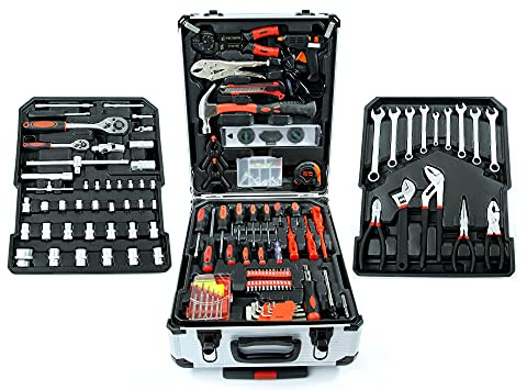 Mar-Pol Portable Werkzeugkoffer, 187 Steckschlüssel, Ratsche, Hammer, Schraubendreher, Bits, Stecknüsse 1/4 und 1/2