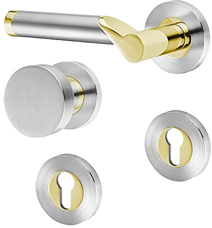 ck-türbeschläge Design Drückergarnitur Lightning | Schraubrosetten | Messing poliert PVD/Edelstahl matt (Wechsel Links)