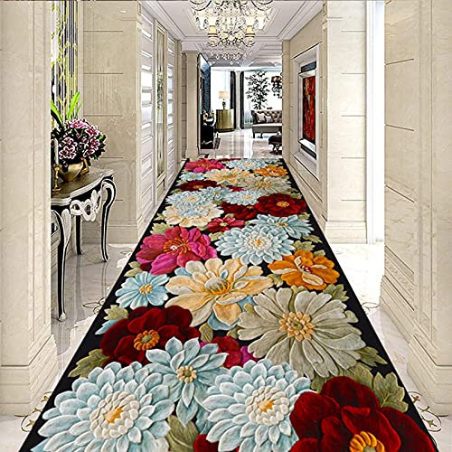 DRSFF Teppichläufer - Bunte Flur Teppich Läufer Blume Muster Design Hotel Corridor Küche Eingang Kunst Teppich Sehr Lange waschbare schmale Teppiche mit Rutschfester Gummi (Size : 60x300cm)