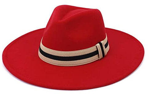BUXIANGGAN Fedora Trilby Hut 9.5Cm Fedora Hut Mit Breiter Krempe Damen Herren Filzhüte Panama Church Jazz Hut 56-58Cm Rot