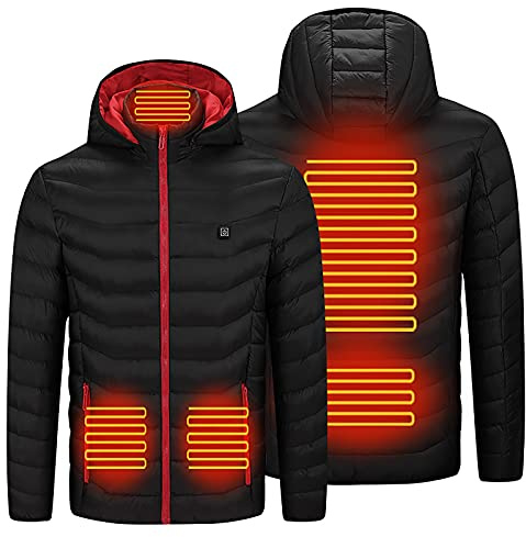 Veste Chauffante électrique Homme et Femme Veste Chauffant USB Vêtements Chauffant Hiver Chaud Léger Manteau Doudoune Veste Capuche avec 3 Niveaux de Chauffage,Interface USB