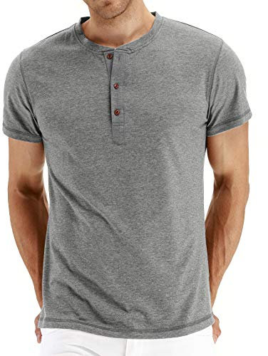Sailwind Mens T Shirts Summer Henley Grandad Tshirt Soft Cotton Muscle Fit T Shirts Short Sleeve Men Tops(Grey,M)