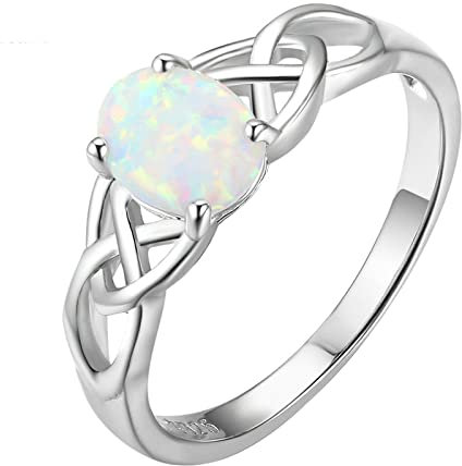 Skcess Damen Ringe Silber 925, Damen Ring Silber Klassische Schlichtheit Opal Verlobungsringe Größe 54 (17.2)