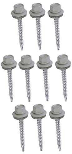 AERZETIX - C57222 - Set di 10 - Vite autoperforante metallo su legno Ø4.8x55mm + rondella di tenuta EPDM - verniciato in colore alluminio bianco RAL 9006 - impronta testa 8mm esagonale - in acciaio