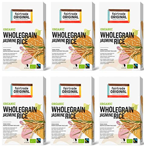 fairtrade ORIGINAL Bio Jasmin Vollkornreis | 6x 400g fairtrade Jasmine Rice organic aus Thailand | loser Bio Vollkorn Natur-Reis mit festem Biss | brauner Reis