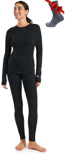 Merino.tech Merino Baselayer Set für Damen - Schwere Thermo-Unterwäsche aus Merinowolle für Damen Oben und Unten (X-Large, 320 Charcoal Grey)