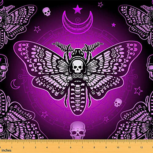 Halloween Dekostoff Motten Polsterstoff Meterware Gotisch Schädel Dekostoff Galaxie Sternenhimmel Innen und Außenbereich Lila Weiß Schwarz Polster und Wohnakzente 920 x 150 (HxB)