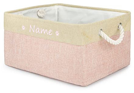 TONYFY Personalisierte Hundespielzeug-Aufbewahrungsbox, Zusammenklappbarer Aufbewahrungskorb mit individuellem Tiernamen, Zum Aufbewahren von Hunde Katzen zubehör, Haustierbedarf (Pfote-Rosa)