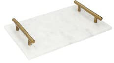 QUVIO Tablett mit goldenen Griffen Dekorative Tabletts Schalen und Serviertabletts Rechteckige Tabletts Getränke und Bar Accessoires - 20 x 30 cm - Marmor