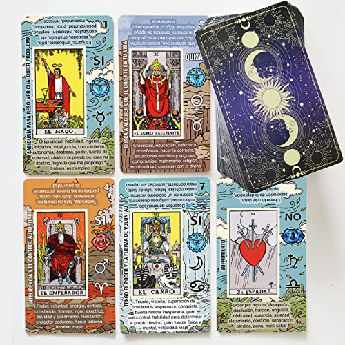 Tarot - Cartas Tarot de Aprendizaje, No Necesita Libro Guía, Baraja Tarot de Lectura Fácil y Rápida con Significados en Español