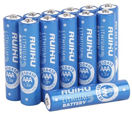 RUIHU Batterie al litio AAA, confezione da 12 batterie al litio triplo A, 1,5 V, 1200 mAh, batterie al litio AAA a lunga durata, non ricaricabili (litio AAA-12 pezzi)