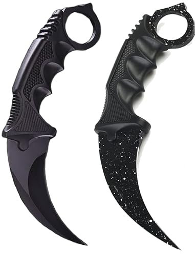 Generisch *2er Pack Duo* Hochwertiges CSGO Skin Jagdmesser Messer Trainer Klinge Feststehende Klinge Trainingsmesser Taschenmesser Jagd Outdoor + Case By Cracker24 (Schwarz/Weiß + Schwarz)