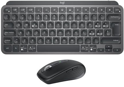 Logitech MX Keys Mini + MX Anywhere 3S, Tastiera e mouse wireless digitazione fluida, tasti retroilluminati, scorrimento rapido, USB-C, Bluetooth, per più Sistemi Operativi, Italiano QWERTY, Grigio