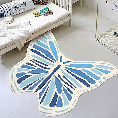 Lukinbox Schmetterlingsmädchen-Teppich, blau, waschbar, Kinderteppich, weicher Kinderbereich, rutschfeste Spielmatte, Teppich für Spielzimmer, 122 x 150 cm
