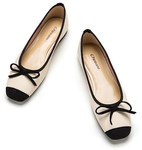 C.Paravano Ballerinas Damen | Ballerina Flach Schuhe mit quadratischer Zehe| Ballerinas Damen elegant und Komfortable | Brautschuhe Flach(38,Weiß)