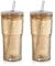 Joeyan 650ml Amber Glass Tumbler with Straw and Lid for Iced Tea Coffee Smoothie Water Juice Beverages Soda, Ribbed Glass Cup, Borosilicate Glass Drinking Jar, Set of 2, Dishwasher Safe