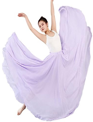 Röcke,Elastischer Chiffon-Midirock Für Damen Mit Hoher Taille, Flieder, Großer Swing-Faltenrock, Leicht, A-Linie, Gerüscht, Tanzshow, Strand, Lange Röcke Für Mädchen Und Damen, 85 cm, M