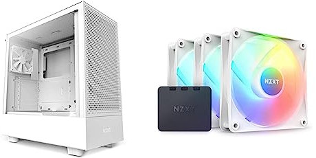 Bundle mit NZXT H5 Flow PC Gaming Gehäuse - Airflow Mesh Front - Extra GPU Lüfter - USB C & NZXT F120 RGB Core Dreierpackung – 3x120 mm RGB-Lüfter – 8 LEDs – Halbtransparente Lüfterblätter – WeißBund