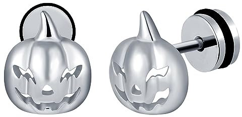INFINIONLY Herren Edelstahl Ohrringe Damen Skelett Ohrstecker Mode Kreative Edelstahl Kürbis Ohrstecker Schraub-Ohrstöpsel Halloween Ohrringe, Silber