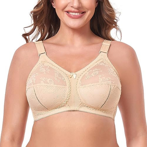 Ayigedu Women's Full Coverage Wirefree Plus Size Support Minimizer Bra Non Padded Everyday Bra 38-G Beige