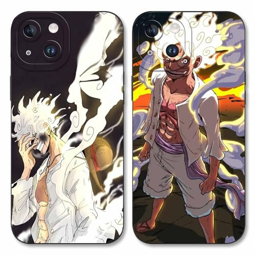 2 Stück Handyhülle für Apple iPhone 14 Hülle 6.1'' Anime Luffy Zoro Gear 5 Sun God Nika Muster Design Manga Case Kameraschutz Schutzhülle TPU Silikon Weich Ultra Dünn Cover -Schwarz5