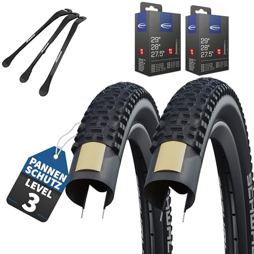 2er Set Schwalbe Fahrradreifen Rapid Rob 29 Zoll (57-622) AV DV SV Schlauch + 3 Metall Reifenheber (29x2,25 Zoll (57-622), SV-Ventil Schläuche)
