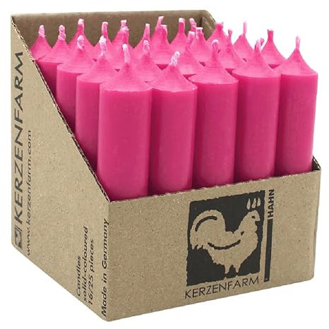 luterna Stabkerzen aus Paraffin, 100/22 mm, Pink, KERZENFARM HAHN, Brenndauer ca. 4h, 25 Stück pro Verpackung