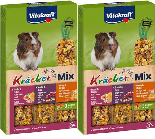 Vitakraft Kräcker Trio, Nagersnack für Meerschweinchenn, mit Honig, mit Nuss,mit Frucht (1x 3 Stück) (Packung mit 2)