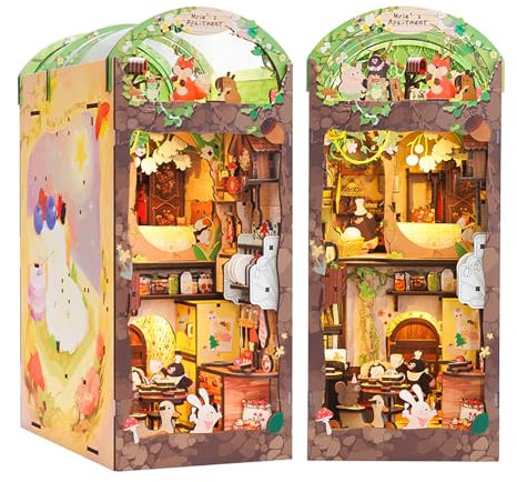 CUTEBEE DIY Book Nook Kit de Maison de Poupées Miniatures avec Meubles et Lumière LED,Puzzle 3D en Bois,Serre-Livres d'art,Kits de modèles pour Adultes à Construire(Mole's Apartment)