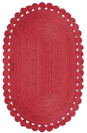 CASAVANI Läufer – Ovaler Teppich, 5 x 25,4 cm, Kelim-Teppich, rot, geflochtener Jute-Teppich, für drinnen und draußen, Flachgewebe, für Schlafzimmer, Nachttisch, oval, Küche, Flur