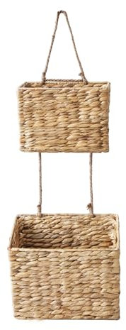 YAHUAN Woven Water Hyacinth Hanging Basket 2-Tiered Storage Baskets Hanging Organizer Hanging Wall Basket for Home,Pantry,Garden, Office Organization (Water Hyacinth)