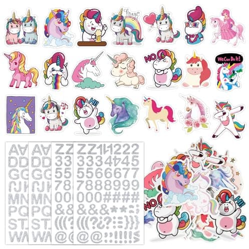 BOOMTOP Adesivi Unicorno Adesivi Alfabeto Numeri Glitter per Bambini Scrapbooking Foto Album Calendari Biglietti d’Auguri Scuola Regali Fai da Te