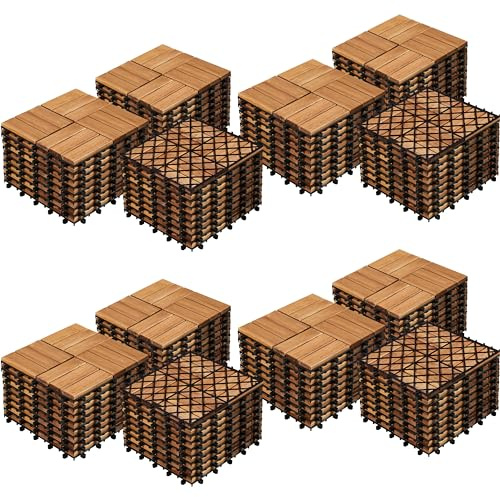 Yaheetech Holzfliesen Akazie 30x30 cm, 108er Set-ca. 10,4 m² Leicht Verlegbar Terrassenfliesen Balkonfliesen Klicksystem, Wetterfest Bodenfliesen Gartenfliesen für Terrasse, Balkon & Garten, Holzfarbe