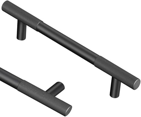 Druvlium Black Kitchen Handles - 10 Pack, 96mm Hole Spacing, Knurled Cupboard, Drawer & Wardrobe Handles