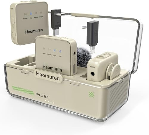 Wireless Lavalier Microphone 2 Pack,Wireless Microphone for iPhone,Android,Camera,iPad,Tablet,PC,Noise Cancel,Echo,656ft Transmission,36H Battery for Video Recording,Stream,Vlogs(Apricot)