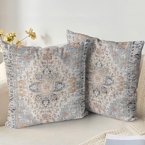XPHZZL Boho Kissenbezug 50 x 50 cm 2er Set Dekorative Kissenbezüge Böhmische Ethno Stil Vintage Sofakissen Zierkissen Dekokissen für Wohnzimmer Schlafzimmer Sofa Home Decor - Blau Grau