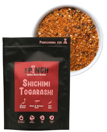 THE PINCH Shichimi Togarashi XL Sazonador Japonés, Picante, 100% Natural y Sin Sal. Fácil de Usar en Ramen, cerdo, salmón, pollo, tofu, setas y tempura. Con Pimienta de Sichuan. Paquete 400g.