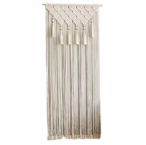 Boho Türvorhang, Boho Vorhänge, Makramee Wandbehang Tapisserie, Wand Behang Gewebter Tapisserie für Türen Türen Fenster Dekor 65 x 200 cm (Cremefarben)