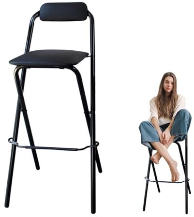 Sgabello da Bar Alto Pieghevole Portatile, Senza Montaggio, Schienale Comodo, 65/70/75cm Sedia da Cucina Richiudibile per Adulti(Zwart,65cm/26in)