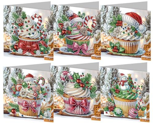 Starnearby DIY Diamond Painting Weihnachten 6 Stücke Weihnachten Karten Diamant Painting Geschenkkarte Handgefertigte Grußkarten Weihnachtskarte Strass Handwerk Grußkarte (Weihnachtsdesserts)