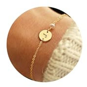 TINGN Armband Damen Gold Schmuck – Gold Armband mit Buchstaben J Geschenke für Frauen Perlen Armbänder Golden Damen Buchstaben Armbänder Geschenk für Frauen Geschenke