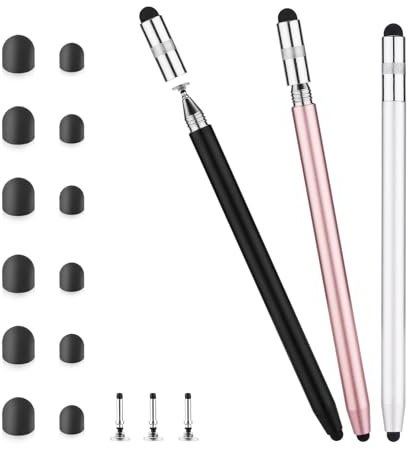 PEUTIER 3pcs Stylet Multifonctionnel 3 en 1 avec Pointe en Caoutchouc de 0,5cm et 0,7cm Transparent Pointe de Disque Stylet Capacitif Universel pour Téléphone Tablette