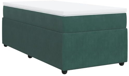 vidaXL Boxspringbett, Polsterbett Bett mit Matratze Matratzenauflage, Bettgestell mit Lattenrost, Einzelbett für Schlafzimmer, Dunkelgrün 90x190cm Samt