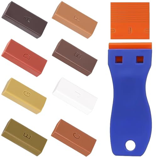 KASURE Hartwachs Reparaturset,8 Versch Farbtöne Wachskitt, Laminat Wachs Reparaturset, Holz/Parkett/Fliesen/Vinyl Reparaturset und ein Kleberentfernungsschaufel, 10 Ersatzklingen