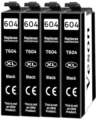 Veson 604 XL (4 Schwarz) Druckerpatronen Kompatibel mit Epson 604XL Patronen für Epson Expression Home XP-4205 XP-4200 XP-3205 XP-3200 XP-2200 XP-2205, Workforce WF-2950 WF-2935 WF-2930 WF-2910