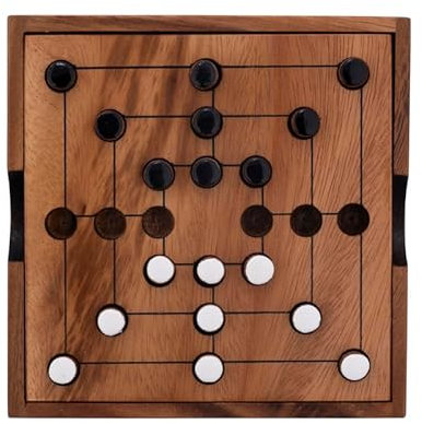 Engelhart - 350270-BW - Nine Men Morris - Mühlespiel aus Holz - Ökologisches Gesellschaftsspiel - 2 Spieler - 3 cm x 13,8 cm x 13,8 cm