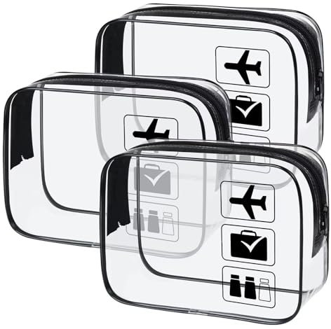 Trousse de Toilette Transparente Trousse de Toilette Avion Cabine PVC Étanche Trousse de Maquillage Set de Voyage dans Bagages à Main pour Femme Homme 3 Pièces
