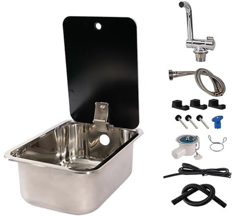 XBDLYQBD Small RV Sink, Stainless Steel Kitchen Sink, Campervan Sink Kit with Folding Faucet and Lid, Camper Accessories