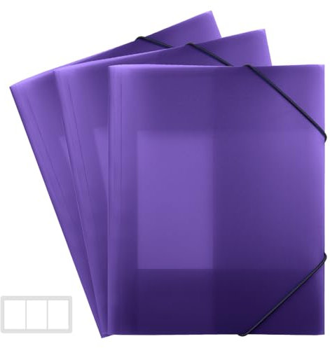 FRETONBA Lila Ordner 3er-Pack. Postmappe a4 Schule, Sammelmappe 3 Stück, Eckspannermappe Elastische Bandbefestigung, Schnellhefter PP-Material Robust und Langlebig, Dokumentenmappe